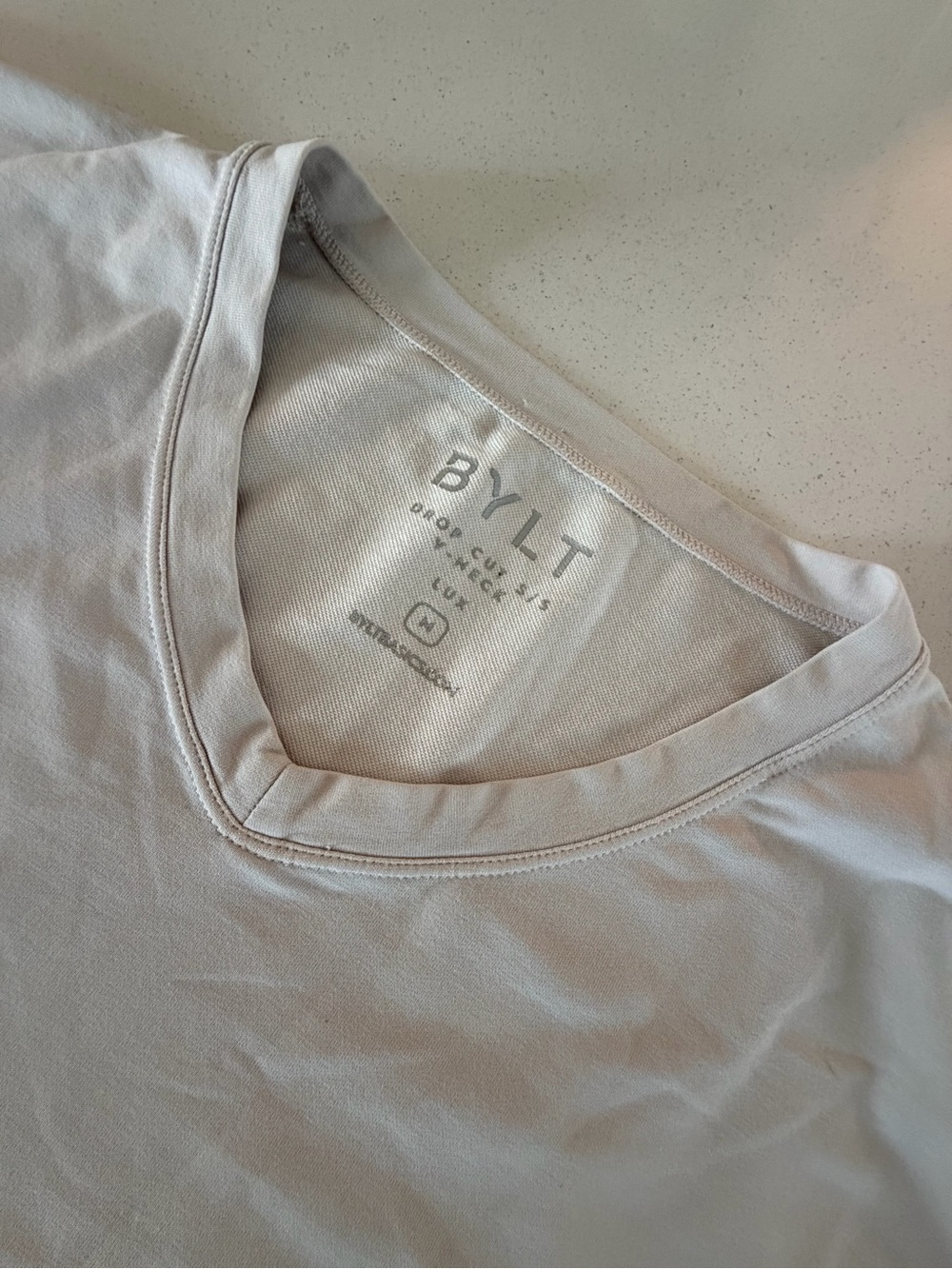 BYLT drop cut Lux V-Neck Tee in off-white